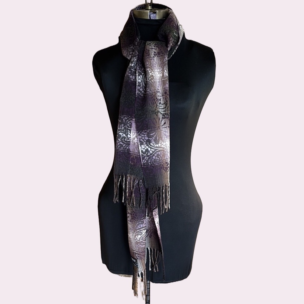 Vintage V Fraas Cashmink Scarf in Purple Beige and Black